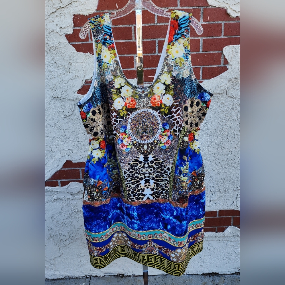 3X women Venus bodycon sexy rhinestones print sleeveless stretch short dress